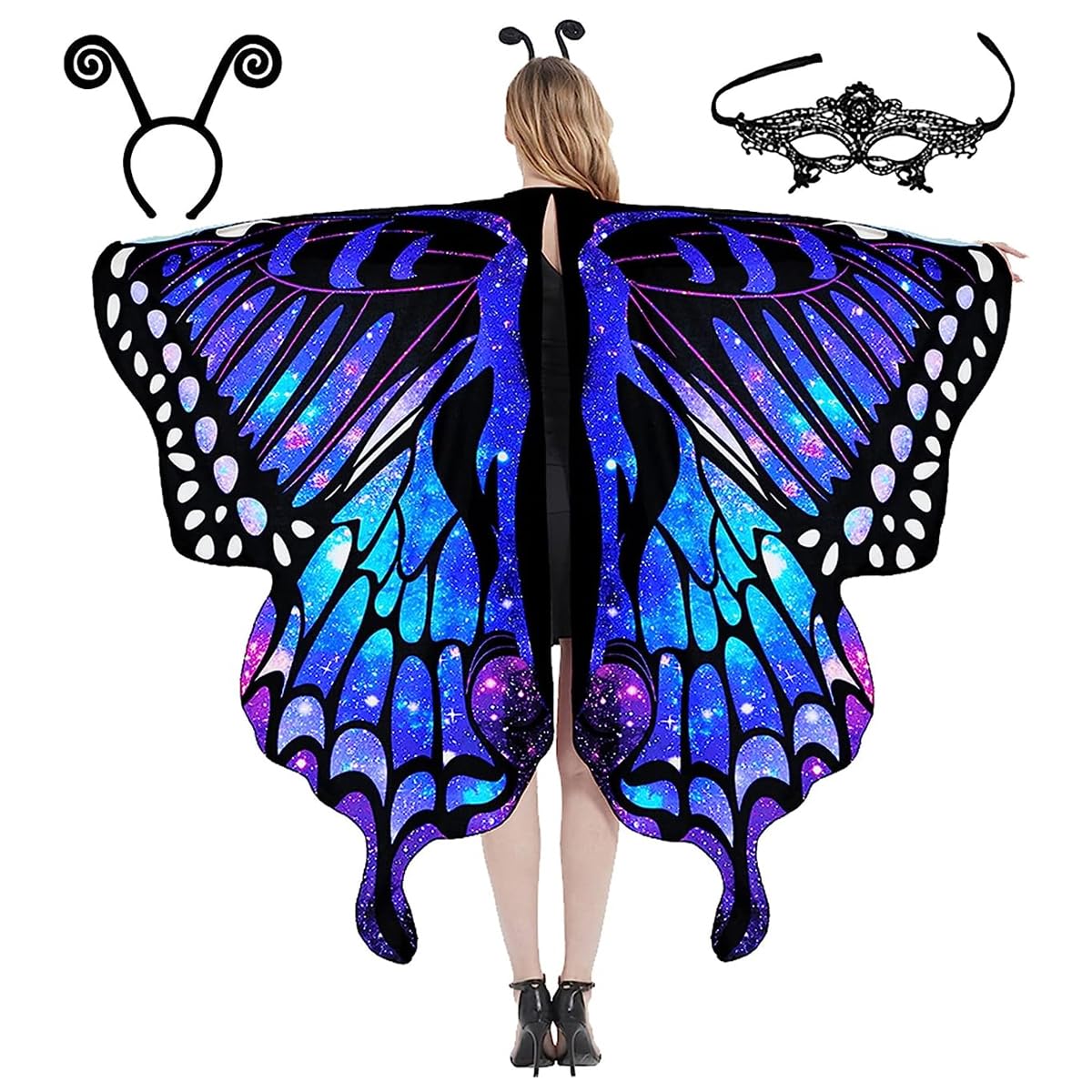 PATPAT Colorful Butterfly Wings Adult Butterfly Wings Cape for Girls Butterfly Costume with Butterfly Antenna Headband & Lace Mask Butterfly Wings Costume for Party, Halloween, Party Dress Up PATPAT Colorful Butterfly Wings Adult Butterfly Wings Cape for Girls Butterfly Costume with Butterfly Antenna Headband & Lace Mask Butterfly Wings Costume for Party, Halloween, Party Dress Up